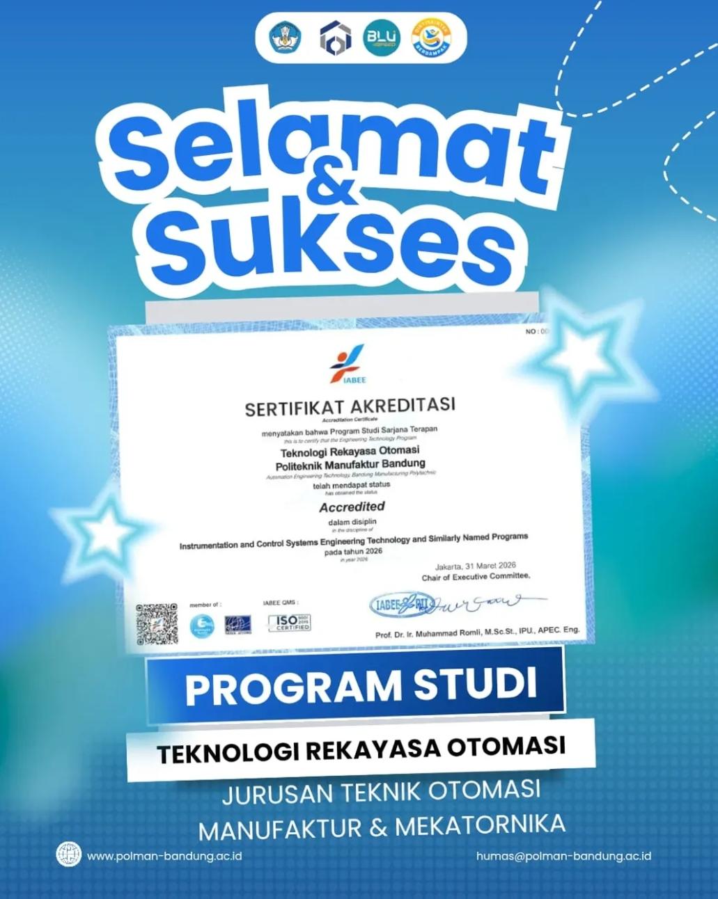 AKREDITASI INTERNASIONAL - D4 Program Studi Teknologi Rekayasa Otomasi