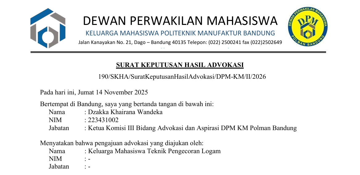 DPM-KM Polman Bandung Rilis Hasil Advokasi RDP Jurusan Teknik Pengecoran Logam