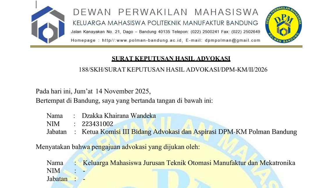 DPM-KM Polman Bandung Rilis Hasil Advokasi Jurusan Teknik Otomasi Manufaktur dan Mekatronika